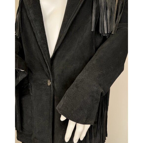 Vintage Winlit Size M Suede Fringe Jacket Black Western - Picture 5 of 13